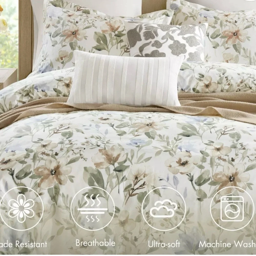 Harbor House Blue Herbal 5 Piece Cotton Sateen Print Duvet Set King NEW
